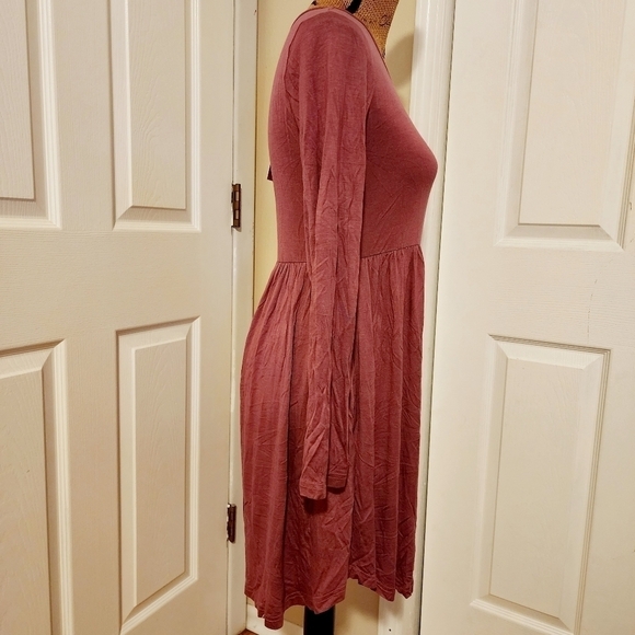 NWT Longyuan Dusty Rose Pink Long Sleeve Dress Women's Medium M Round Neck New - Picture 2 of 10